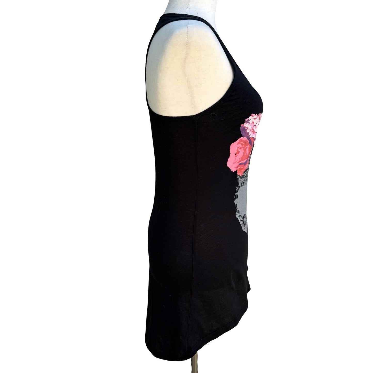 Pure Oxygen Dark Floral Skull Gothic Edgy Grunge Racerback Tank Black Womens S