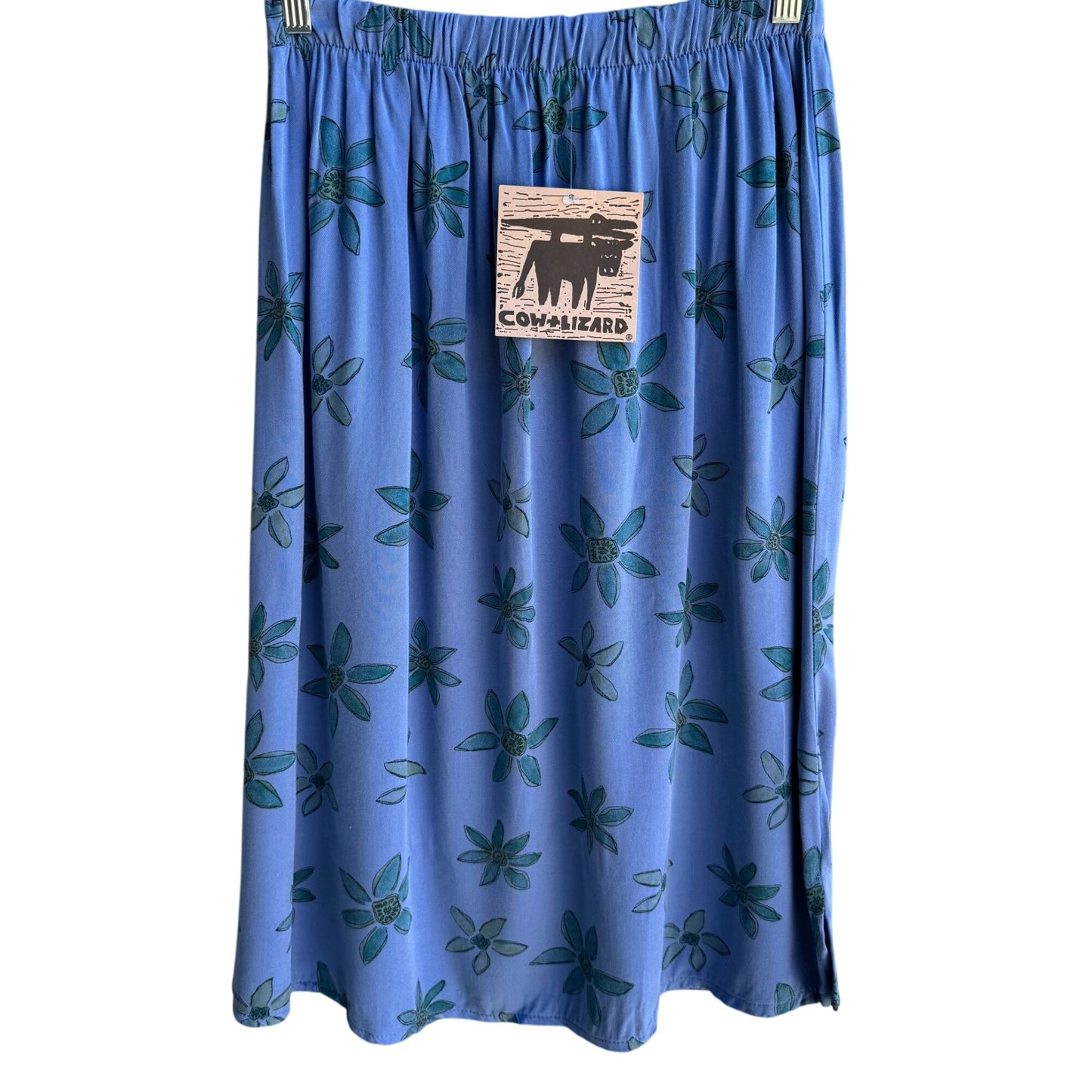 Cow & Lizard Vintage Womens Blue Floral Boho Tencil Cotton Full Flowy Skirt New M