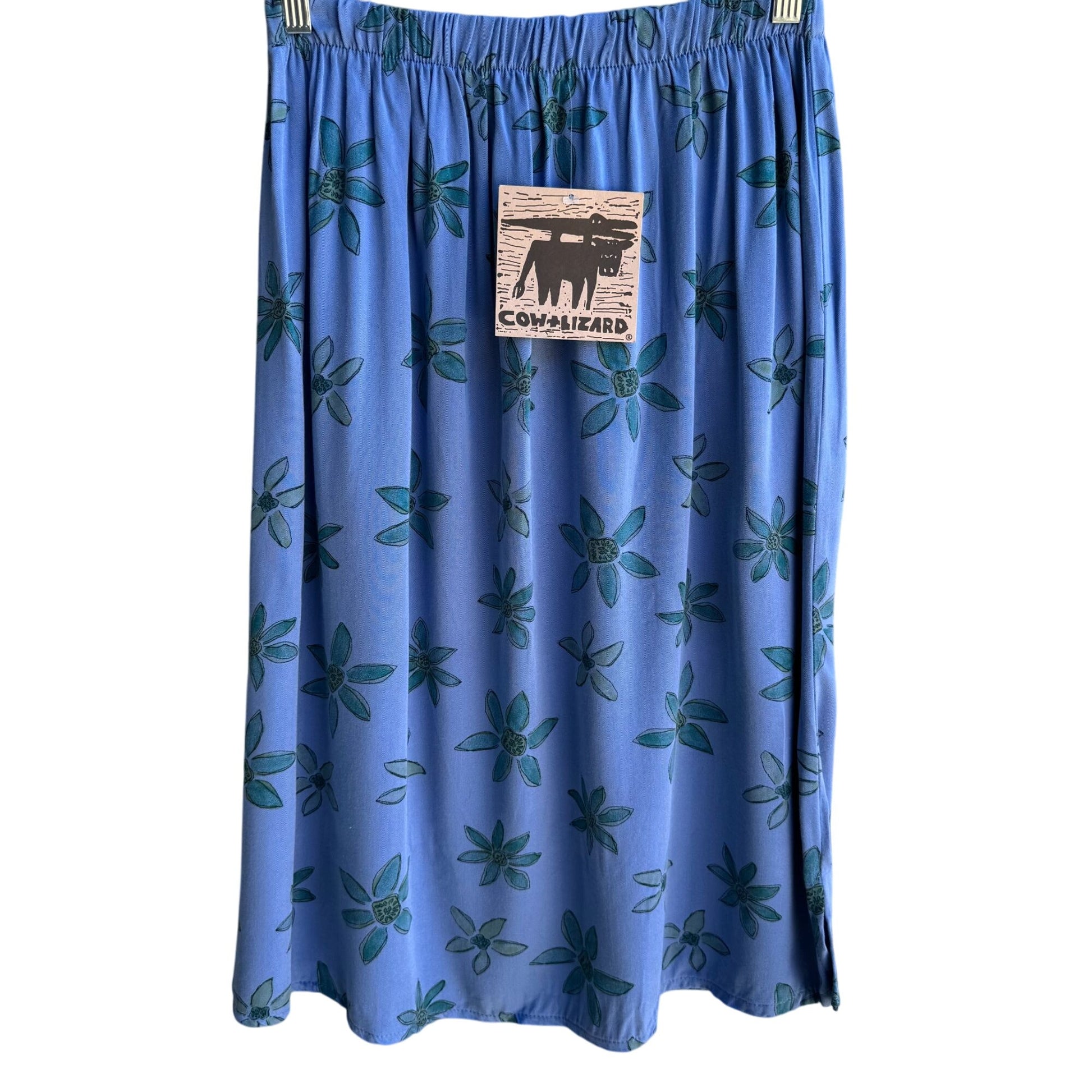 Cow & Lizard Vintage Womens Blue Floral Boho Tencil Cotton Full Flowy Skirt New M
