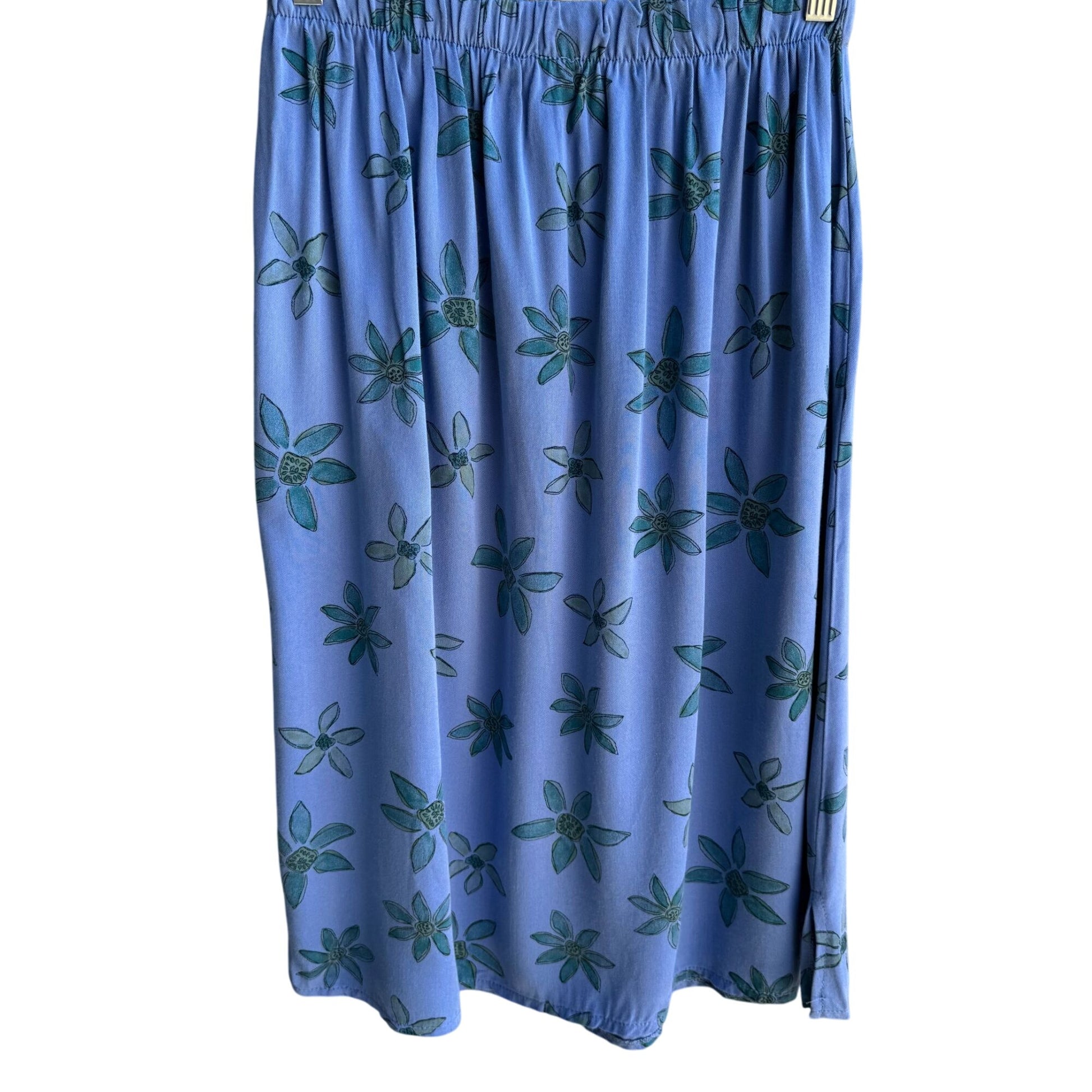 Cow & Lizard Vintage Womens Blue Floral Boho Tencil Cotton Full Flowy Skirt New M