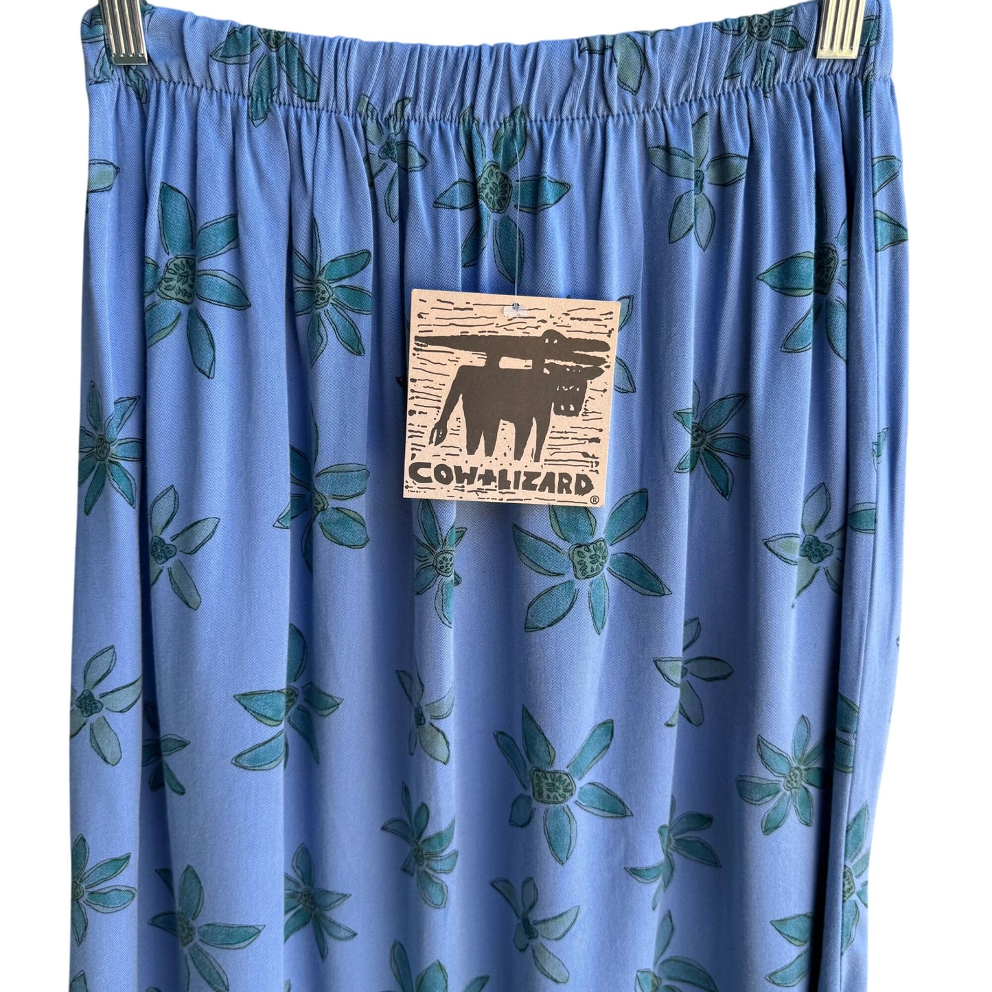 Cow & Lizard Vintage Womens Blue Floral Boho Tencil Cotton Full Flowy Skirt New M