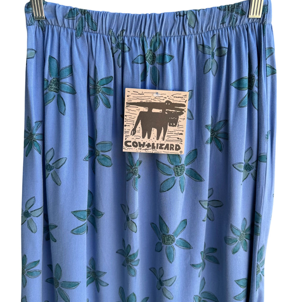 Cow & Lizard Vintage Womens Blue Floral Boho Tencil Cotton Full Flowy Skirt New M