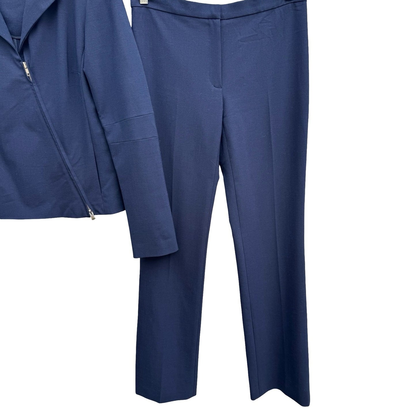 Welkin New York Minimalist Navy Stretch Wool Asymmetrical Zip Jacket Pant Suit