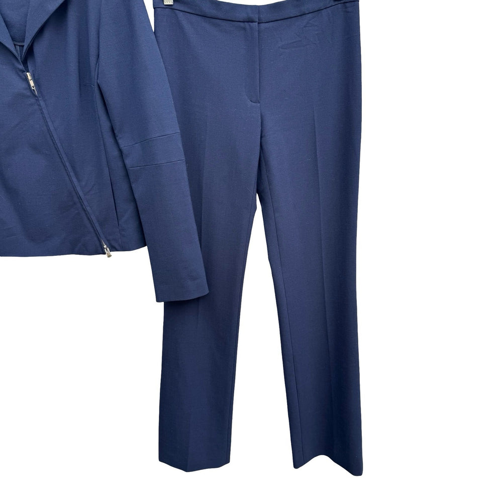 Welkin New York Minimalist Navy Stretch Wool Asymmetrical Zip Jacket Pant Suit