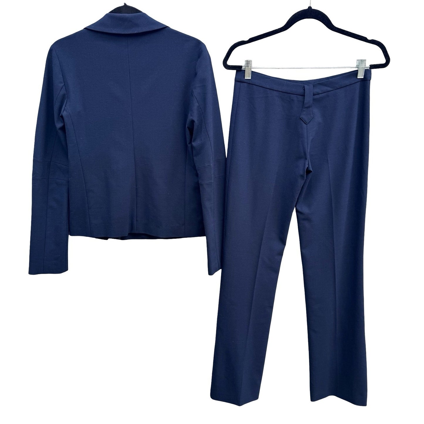 Welkin New York Minimalist Navy Stretch Wool Asymmetrical Zip Jacket Pant Suit