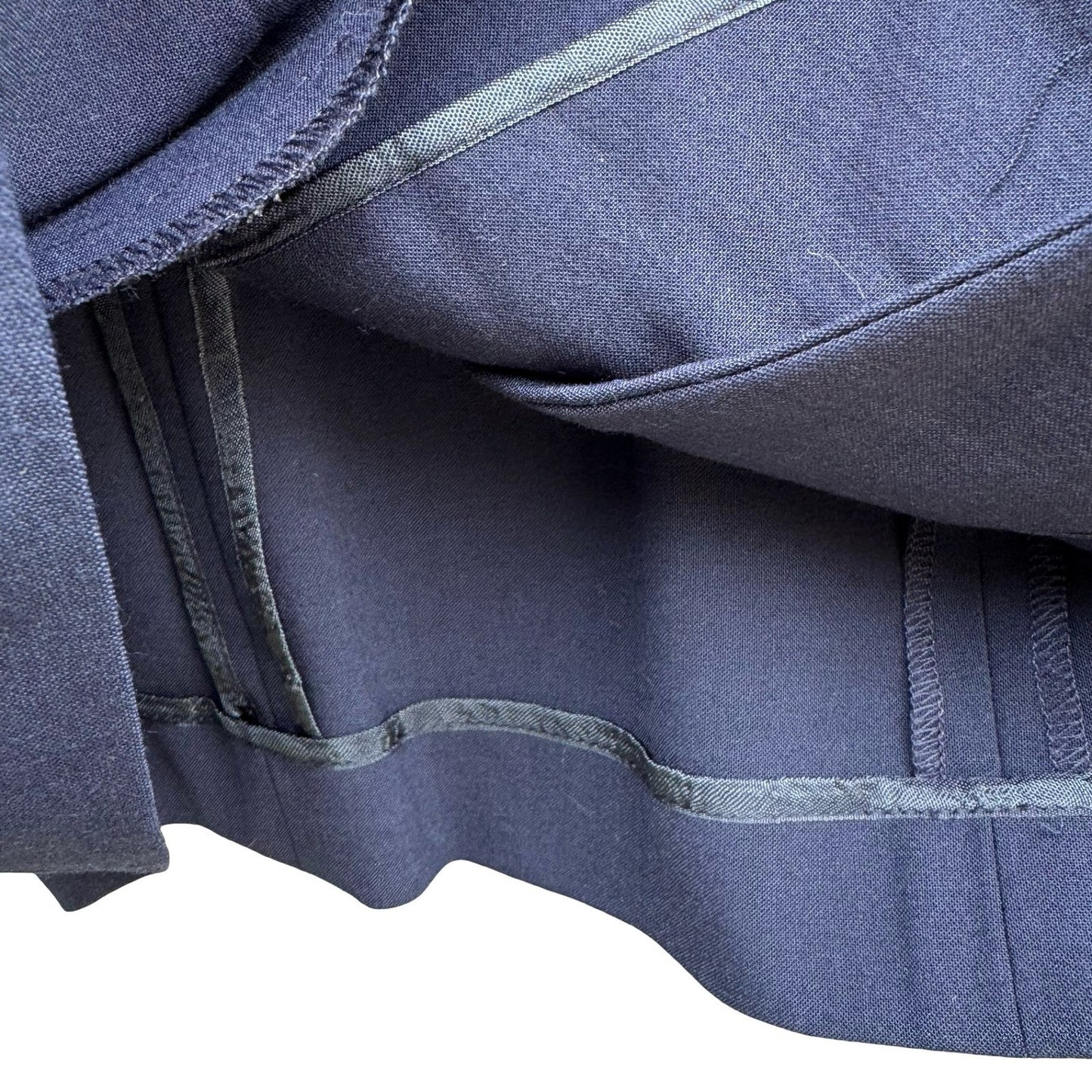 Welkin New York Minimalist Navy Stretch Wool Asymmetrical Zip Jacket Pant Suit