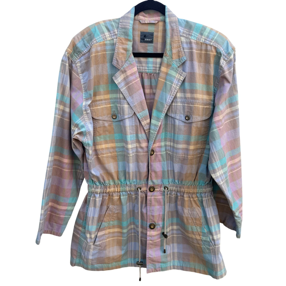 Lizwear Vintage 80s Pastel Plaid Womens Elastic Drawstring Waist Retro Jacket LG