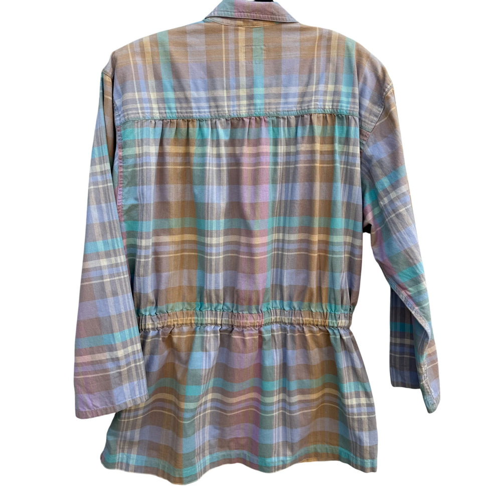 Lizwear Vintage 80s Pastel Plaid Womens Elastic Drawstring Waist Retro Jacket LG