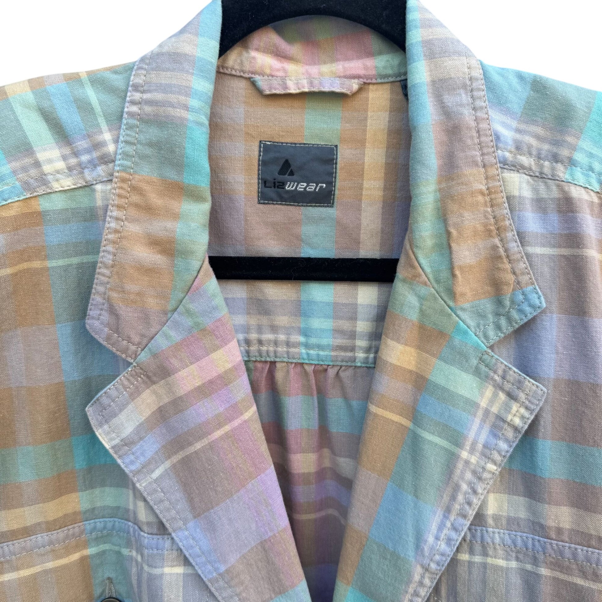 Lizwear Vintage 80s Pastel Plaid Womens Elastic Drawstring Waist Retro Jacket LG