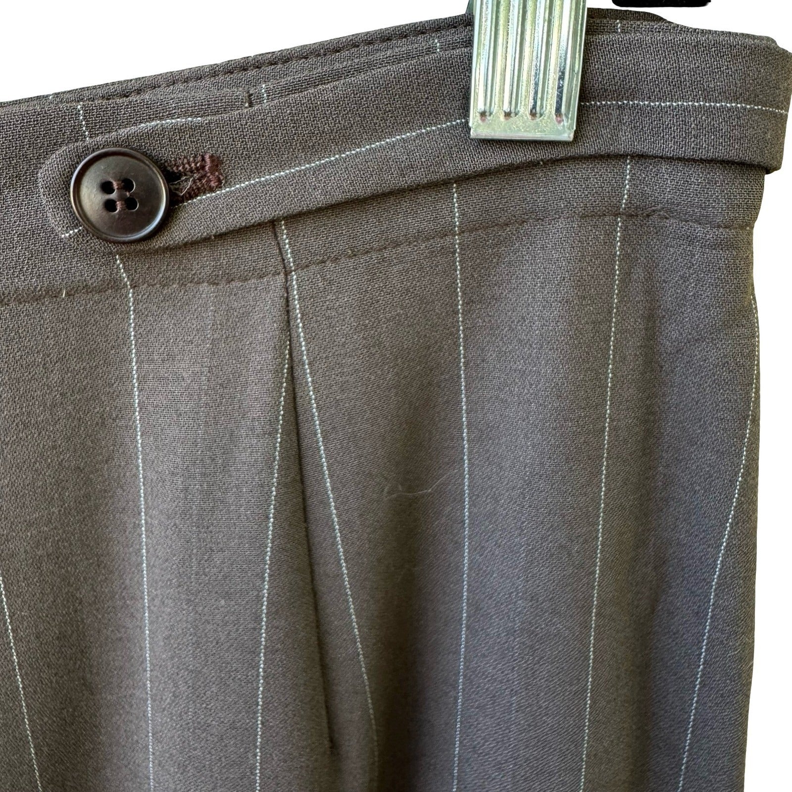 Giorgio Armani Le Collezioni Vintage Pinstripe Pant Suit Brown Wool Blend 14 NEW