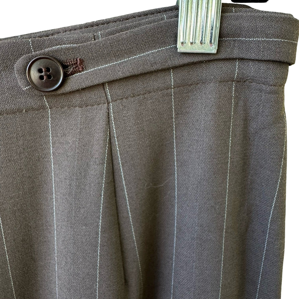 Giorgio Armani Le Collezioni Vintage Pinstripe Pant Suit Brown Wool Blend 14 NEW