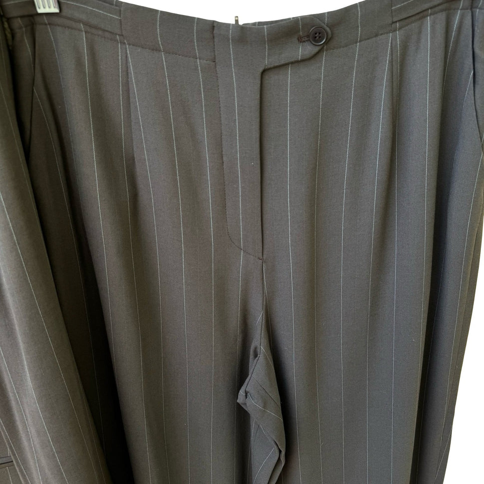 Giorgio Armani Le Collezioni Vintage Pinstripe Pant Suit Brown Wool Blend 14 NEW