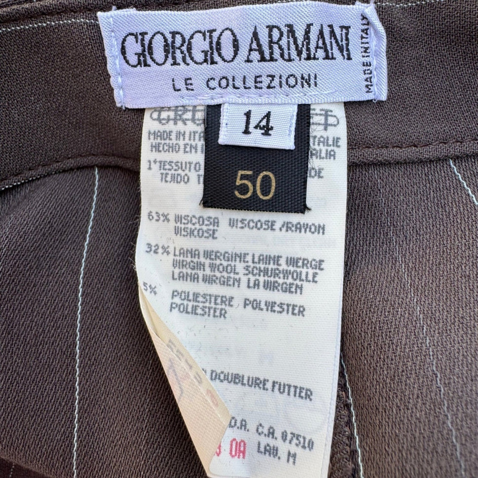 Giorgio Armani Le Collezioni Vintage Pinstripe Pant Suit Brown Wool Blend 14 NEW