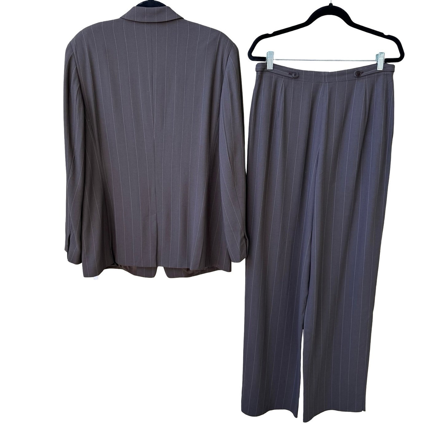 Giorgio Armani Le Collezioni Vintage Pinstripe Pant Suit Brown Wool Blend 14 NEW