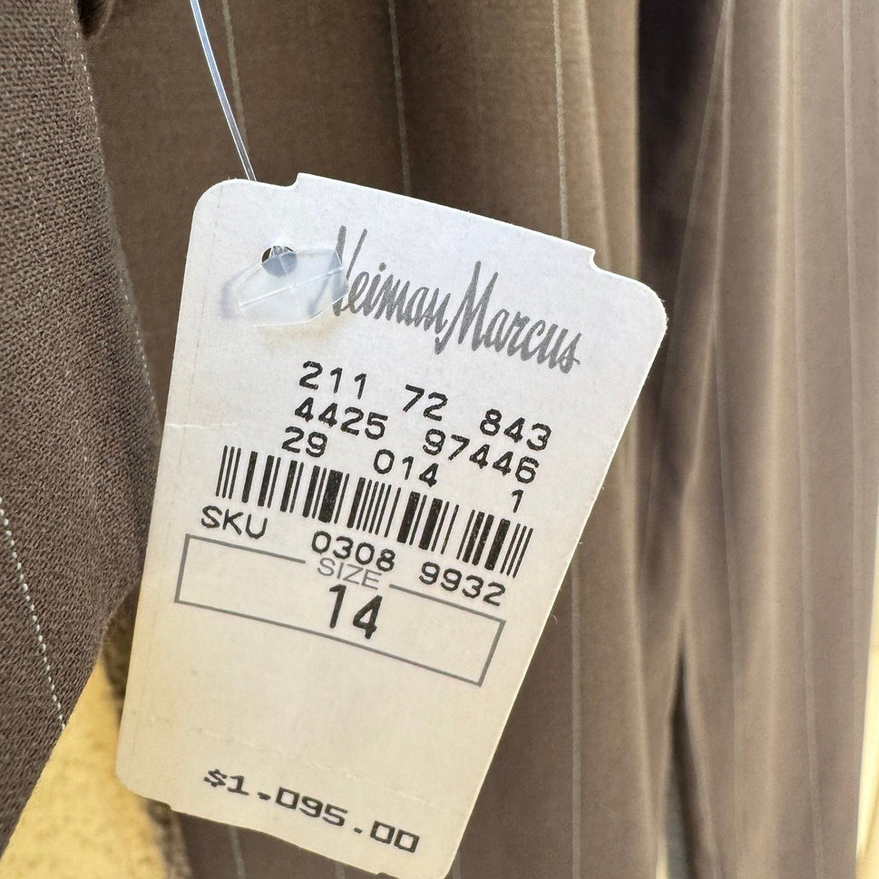 Giorgio Armani Le Collezioni Vintage Pinstripe Pant Suit Brown Wool Blend 14 NEW
