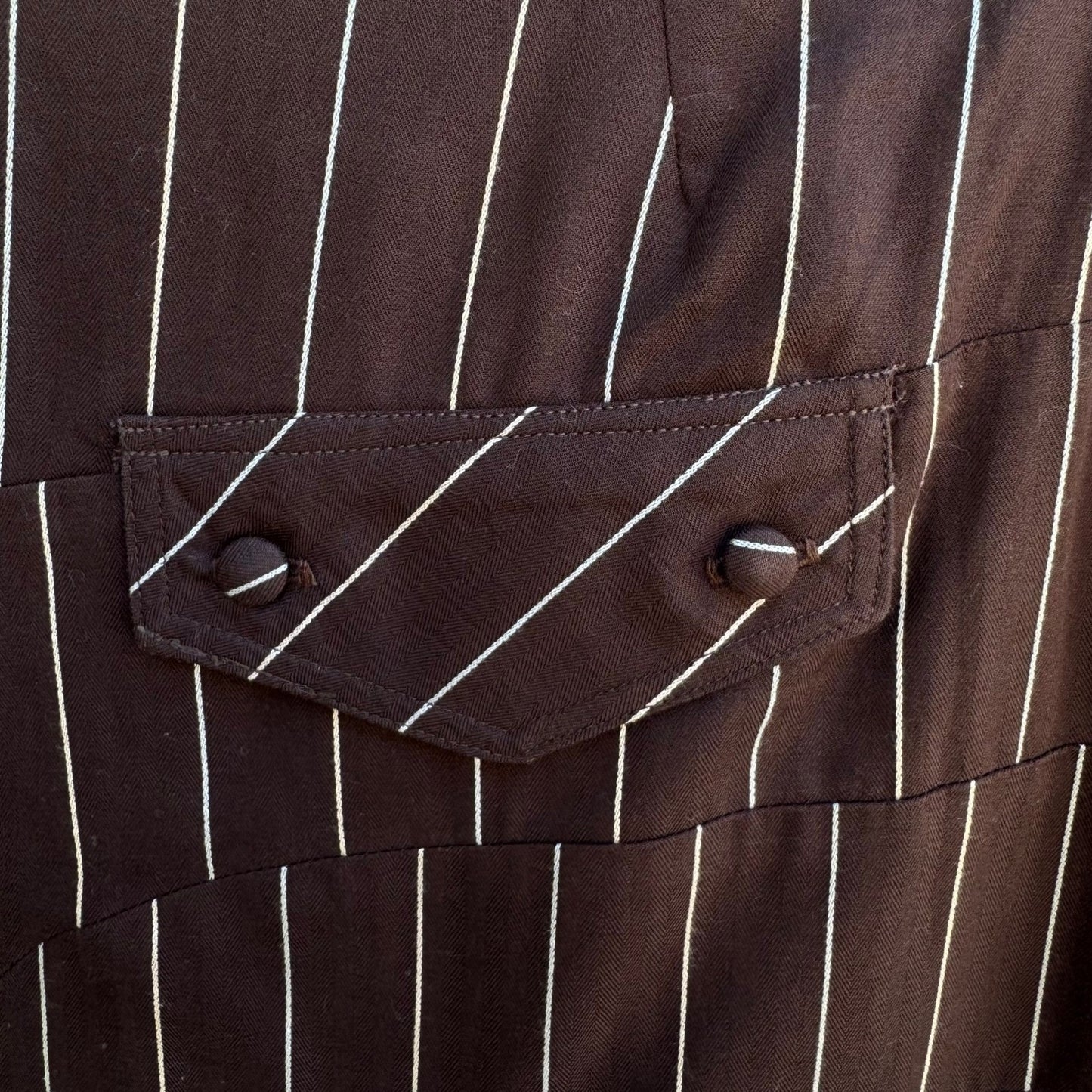 Louis Verdad Y2K Steampunk Tailored Pinstripe Deconstructed Mesh Hem Midi Skirt
