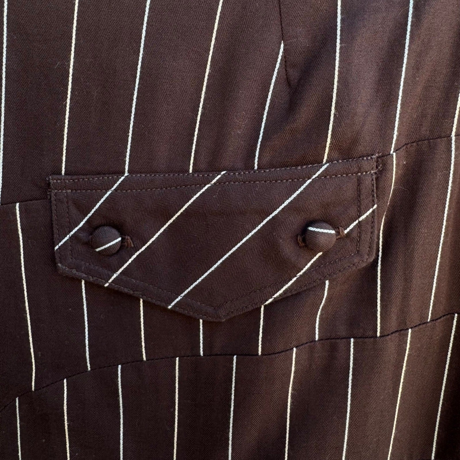 Louis Verdad Y2K Steampunk Tailored Pinstripe Deconstructed Mesh Hem Midi Skirt