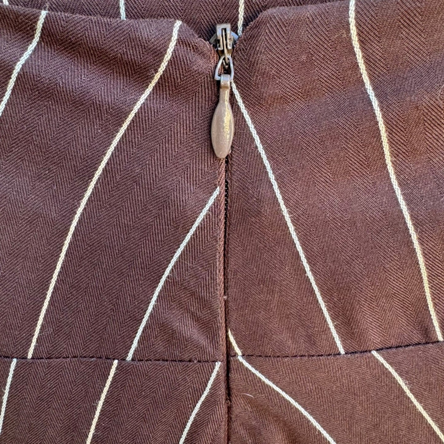 Louis Verdad Y2K Steampunk Tailored Pinstripe Deconstructed Mesh Hem Midi Skirt