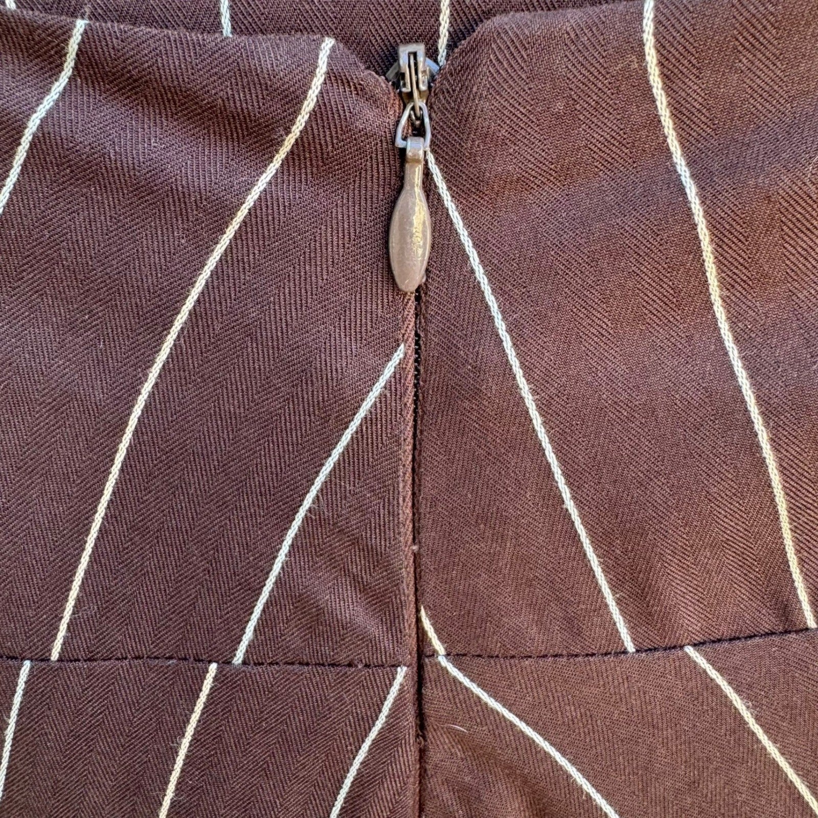 Louis Verdad Y2K Steampunk Tailored Pinstripe Deconstructed Mesh Hem Midi Skirt