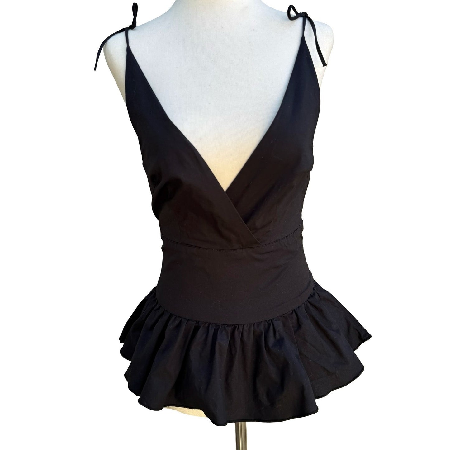 Louis Verdad Y2K Balletcore Coquette Minimalist Peplum Romantic Tie Shoulder Top