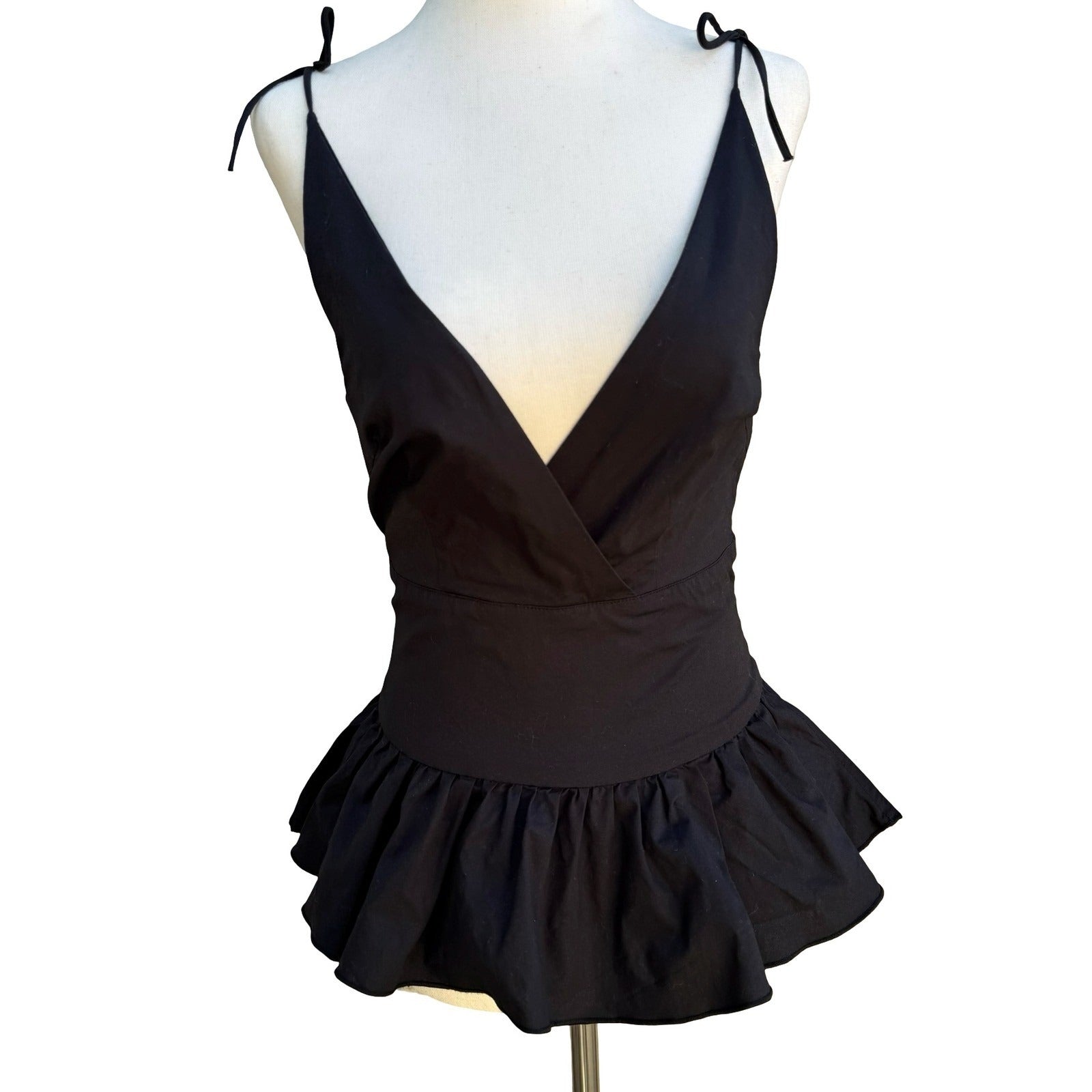 Louis Verdad Y2K Balletcore Coquette Minimalist Peplum Romantic Tie Shoulder Top