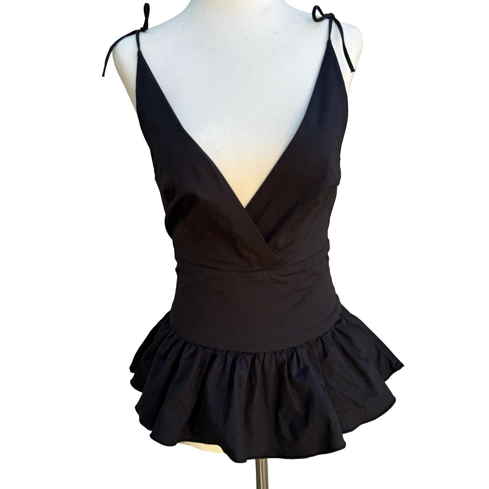 Louis Verdad Y2K Balletcore Coquette Minimalist Peplum Romantic Tie Shoulder Top