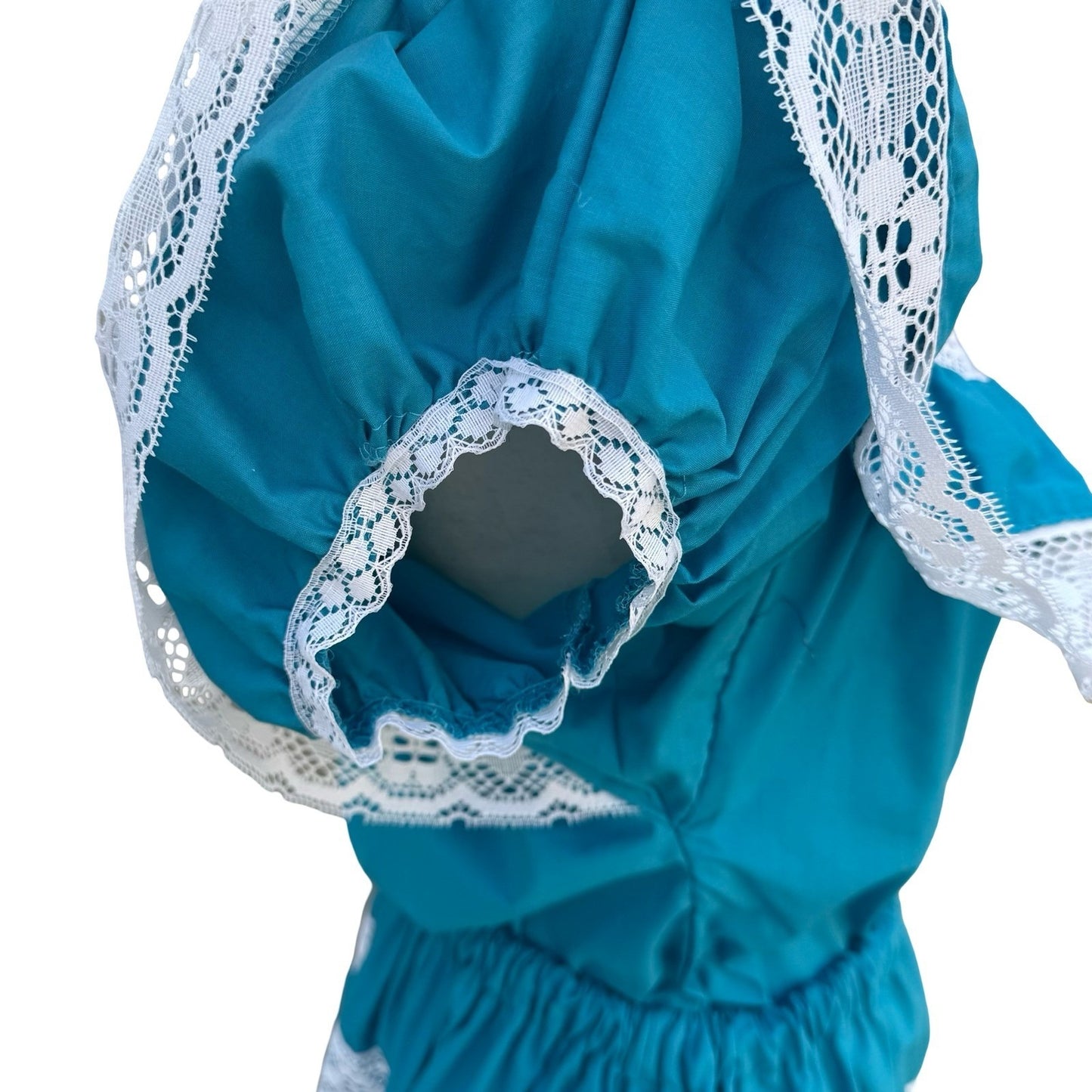 Vintage Handmade Teal Blue Lace Tiered Skirt Ruffle Top Set Fiesta Folk Prairie