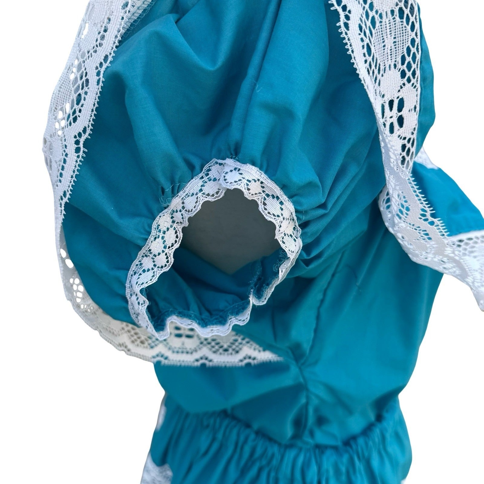 Vintage Handmade Teal Blue Lace Tiered Skirt Ruffle Top Set Fiesta Folk Prairie