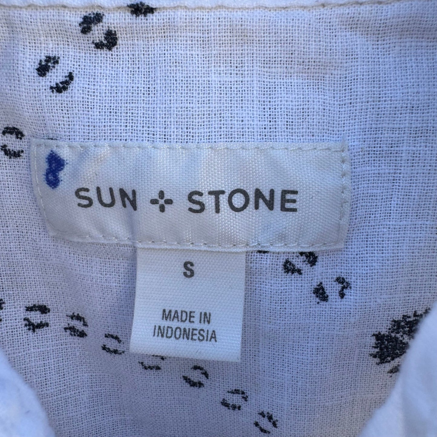 Sun + Stone Linen Cotton Floral Wave Coastal Resortwear Shirt Mens S White Beach