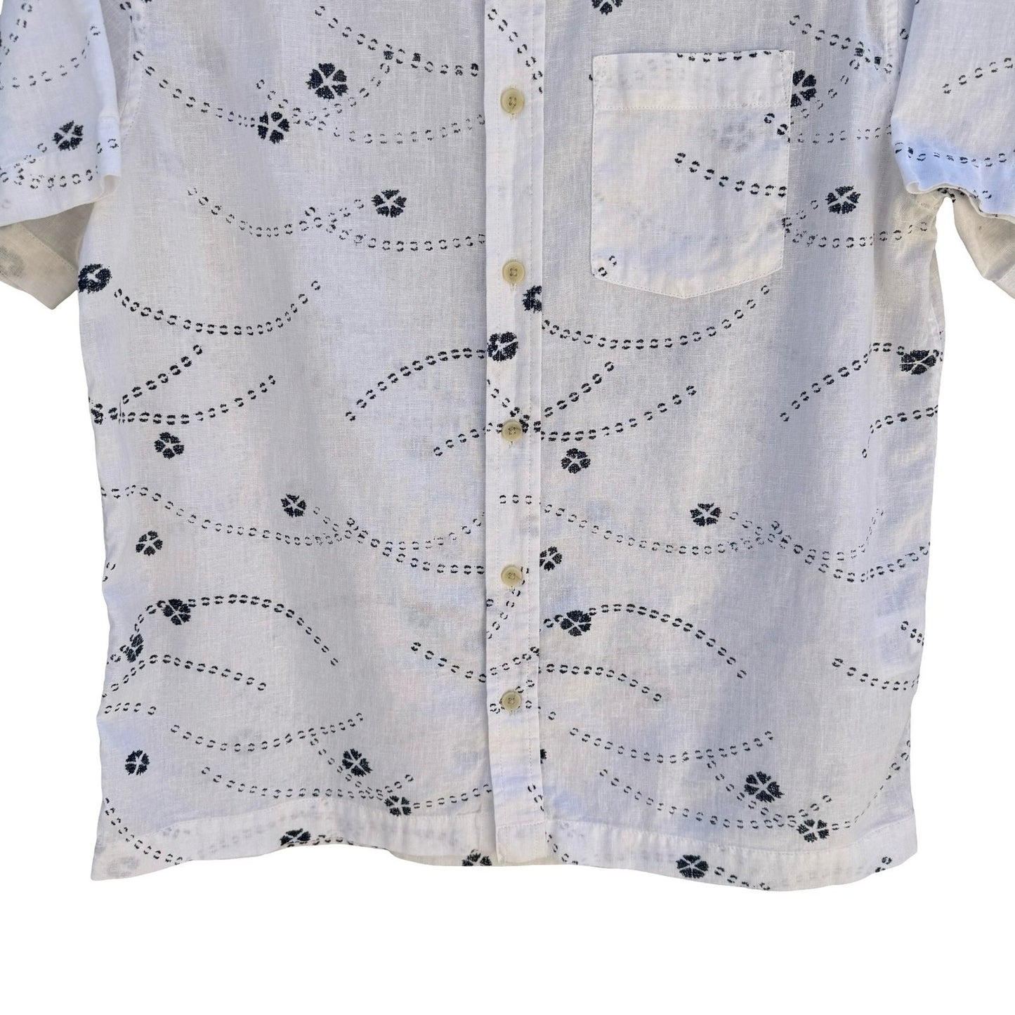 Sun + Stone Linen Cotton Floral Wave Coastal Resortwear Shirt Mens S White Beach