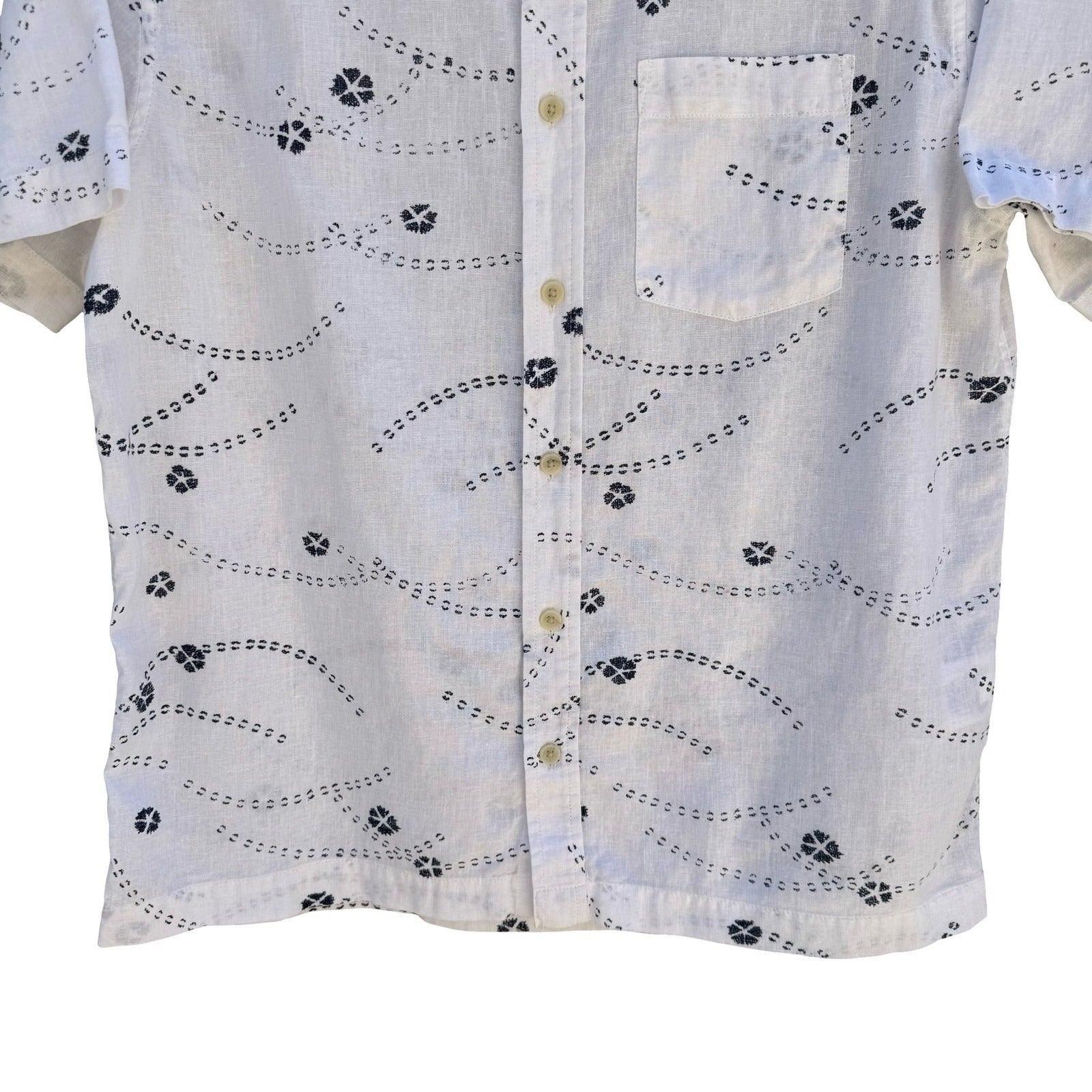 Sun + Stone Linen Cotton Floral Wave Coastal Resortwear Shirt Mens S White Beach