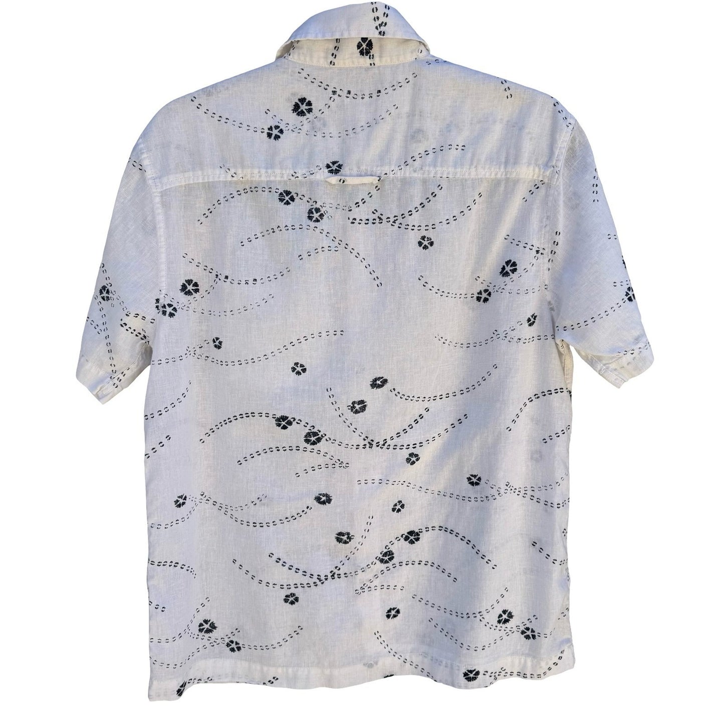 Sun + Stone Linen Cotton Floral Wave Coastal Resortwear Shirt Mens S White Beach