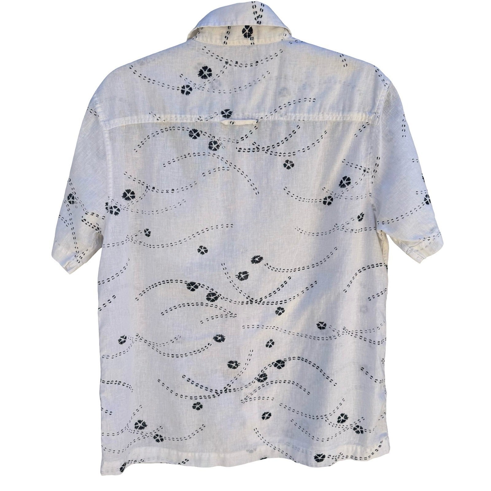 Sun + Stone Linen Cotton Floral Wave Coastal Resortwear Shirt Mens S White Beach