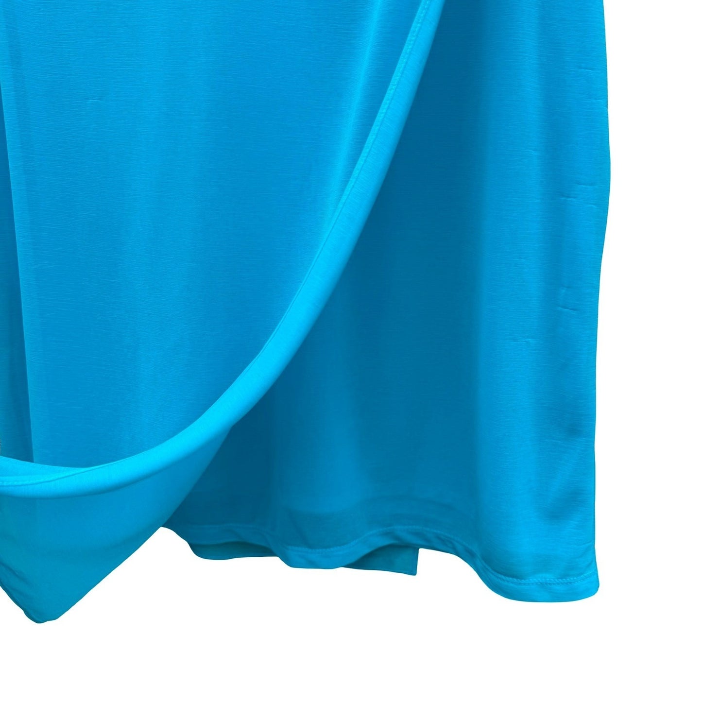 Flowy Turquoise Draped Sleeveless Keyhole Back Layered Pleated Shoulder Blouse L