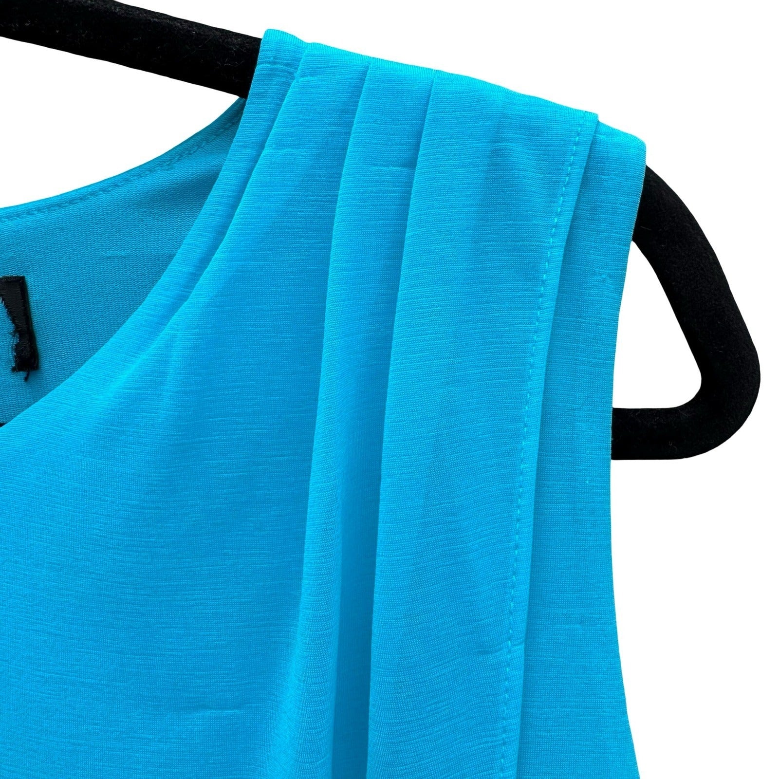 Flowy Turquoise Draped Sleeveless Keyhole Back Layered Pleated Shoulder Blouse L