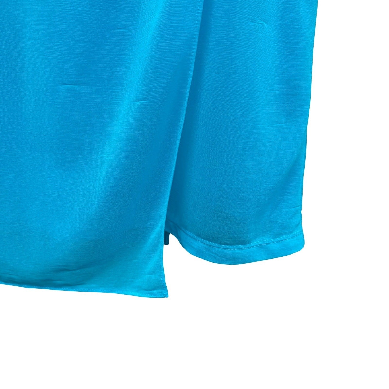 Flowy Turquoise Draped Sleeveless Keyhole Back Layered Pleated Shoulder Blouse L