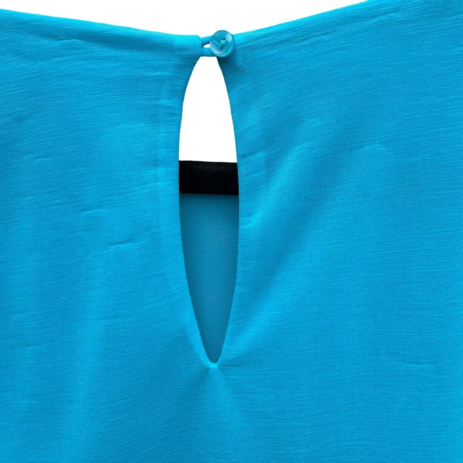 Flowy Turquoise Draped Sleeveless Keyhole Back Layered Pleated Shoulder Blouse L