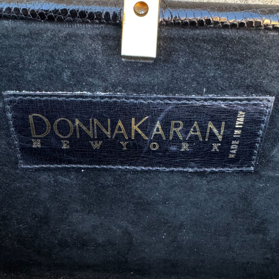 Donna Karan Vintage Black Genuine Lizard Leather Clasp Clutch Purse Snap Closure