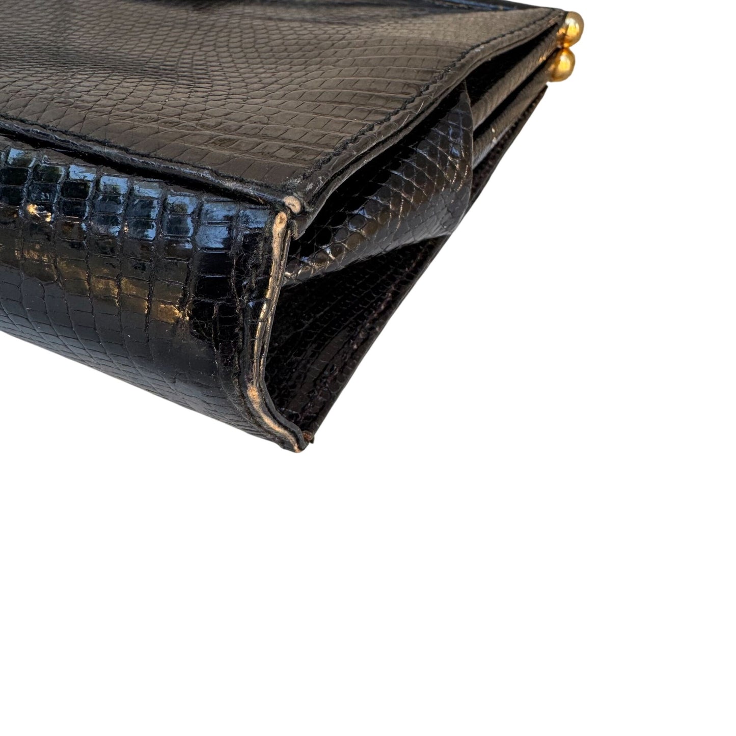 Donna Karan Vintage Black Genuine Lizard Leather Clasp Clutch Purse Snap Closure