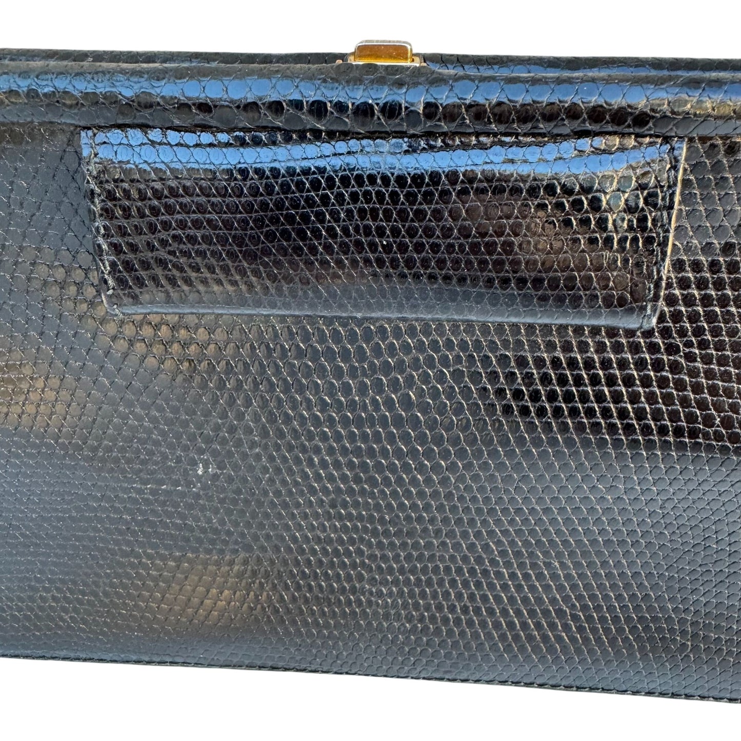 Donna Karan Vintage Black Genuine Lizard Leather Clasp Clutch Purse Snap Closure