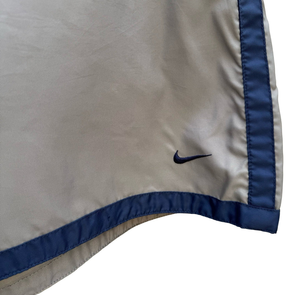 Nike Mens Athletic Shorts Gray Navy Blue Elastic Waist Swoosh Logo Training XXL