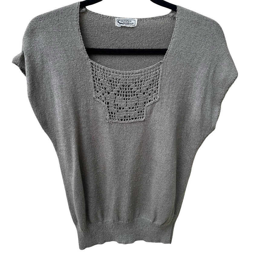 Campus Casuals of California Vintage 70s Coastal Minimalist Crochet Bib Knit Top