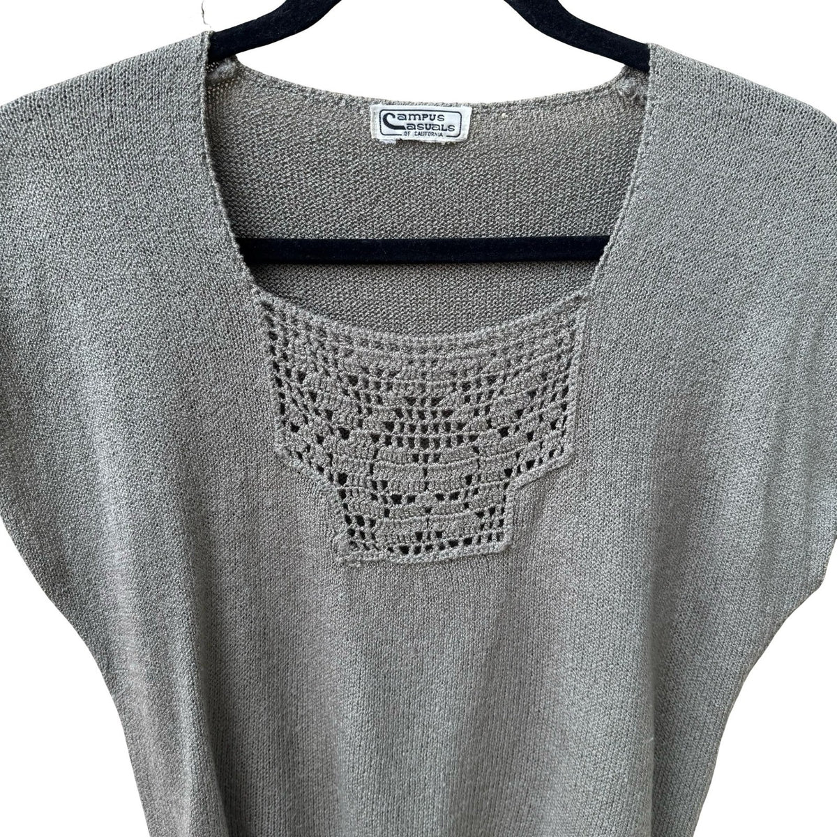 Campus Casuals of California Vintage 70s Coastal Minimalist Crochet Bib Knit Top