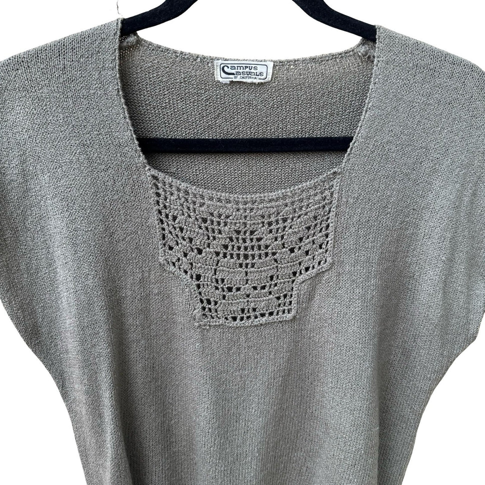 Campus Casuals of California Vintage 70s Coastal Minimalist Crochet Bib Knit Top
