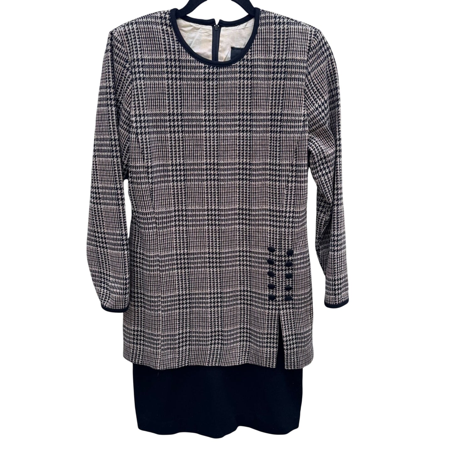 Positive Attitude Vintage 80s Herringbone Plaid Long-Sleeve Shift Dress Womens 6