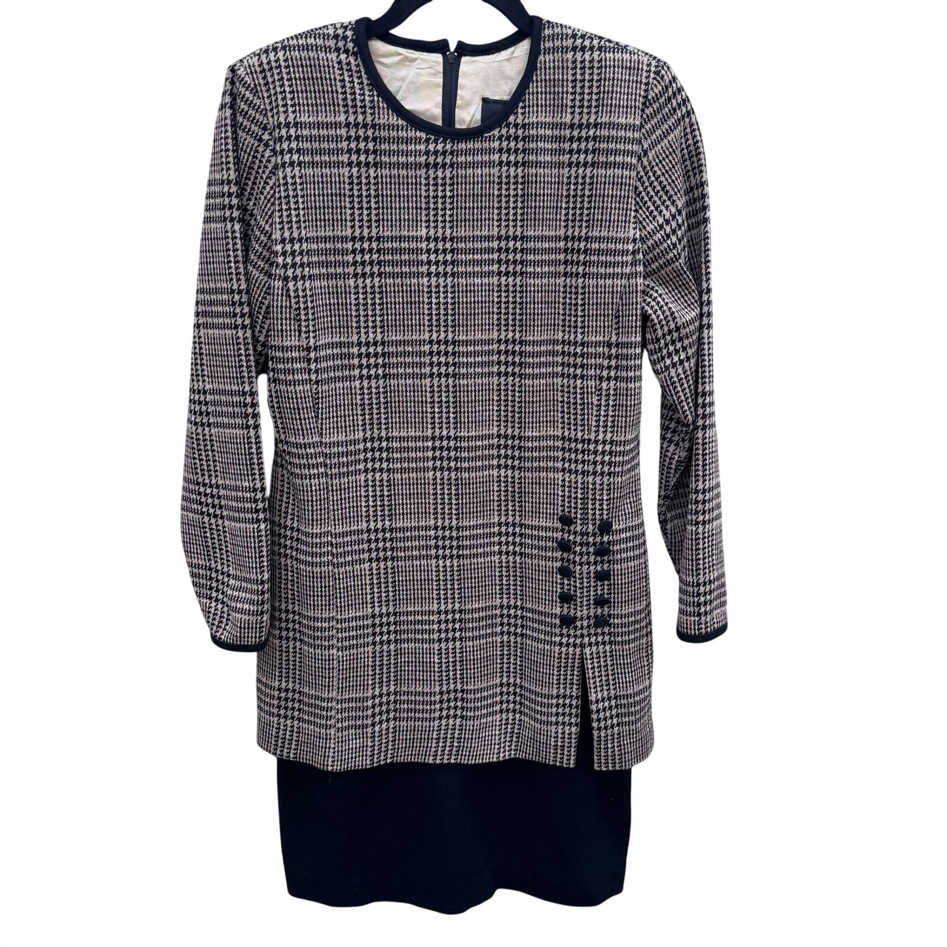 Positive Attitude Vintage 80s Herringbone Plaid Long-Sleeve Shift Dress Womens 6