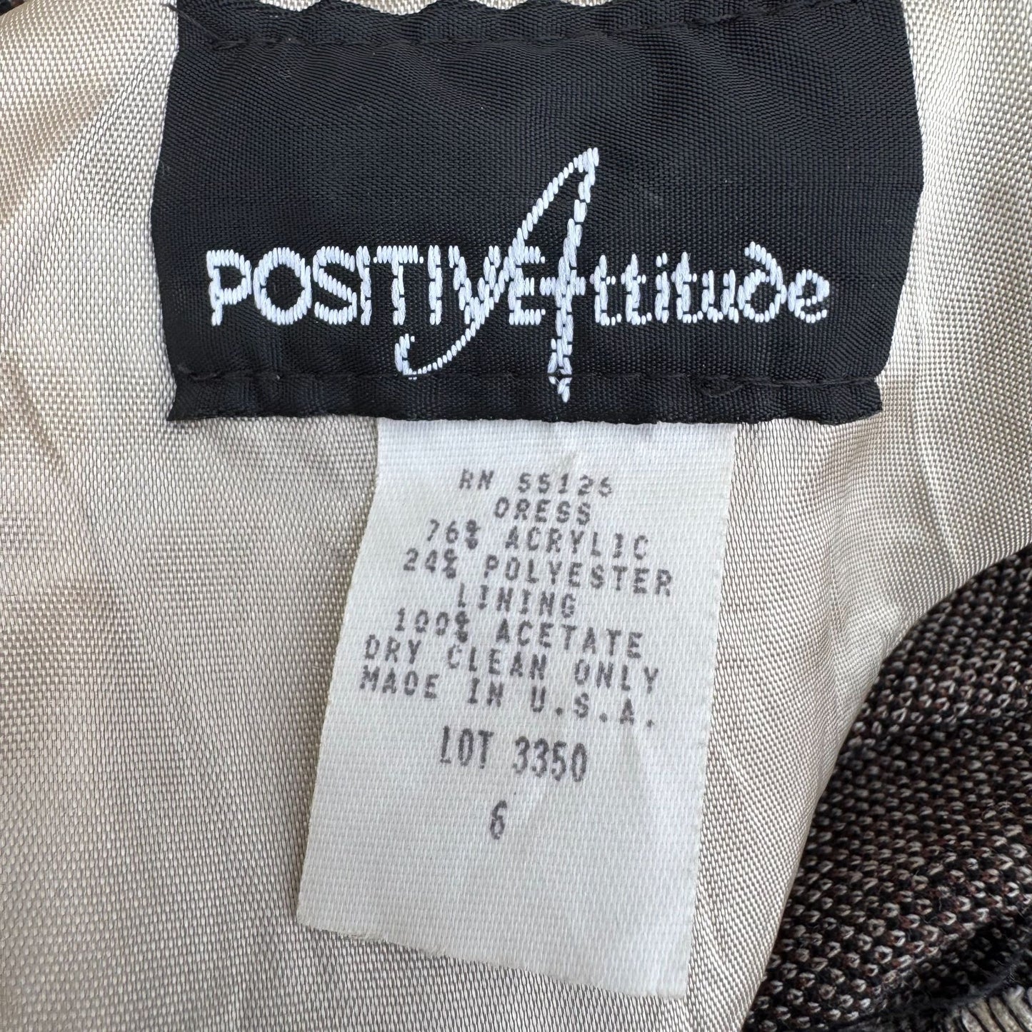 Positive Attitude Vintage 80s Herringbone Plaid Long-Sleeve Shift Dress Womens 6