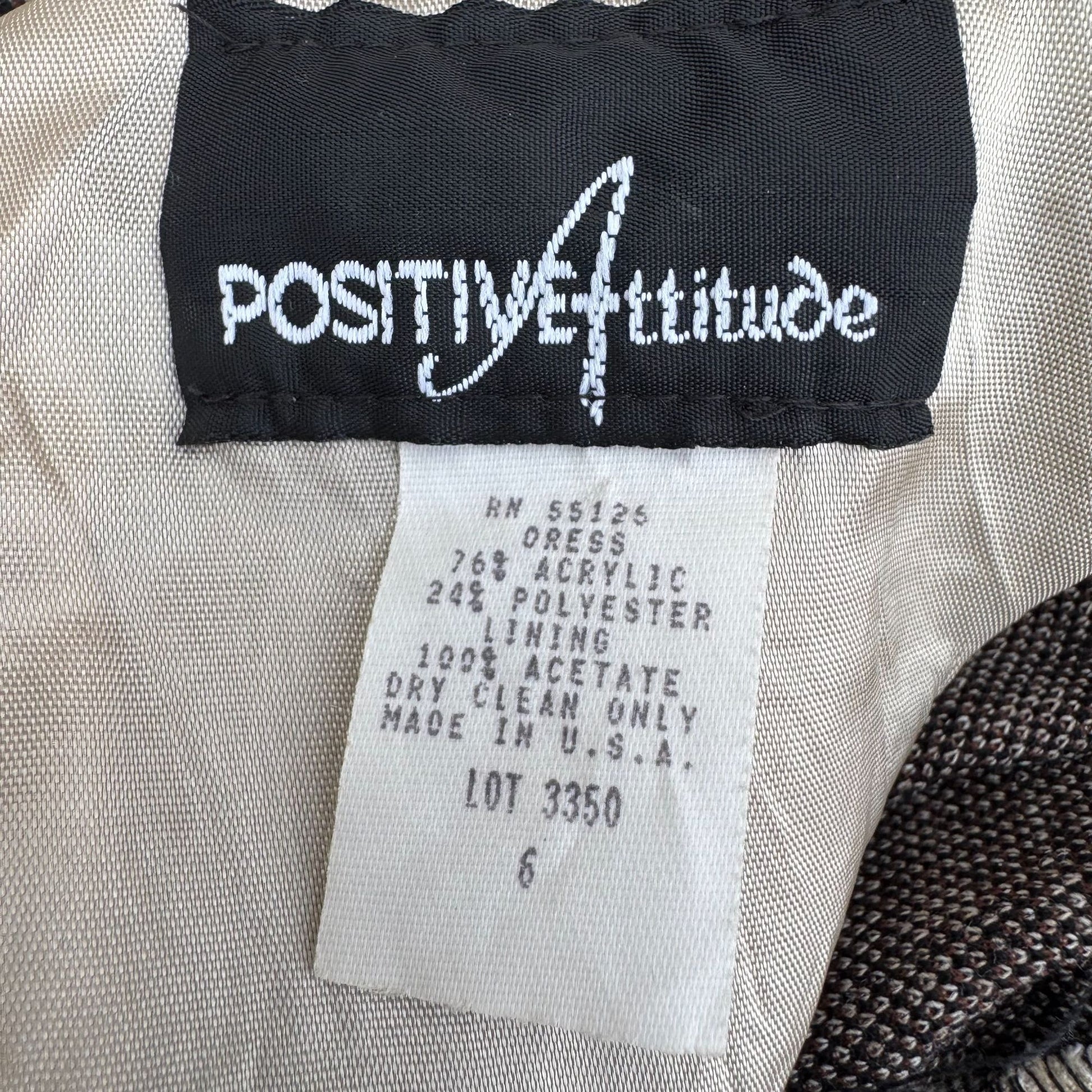 Positive Attitude Vintage 80s Herringbone Plaid Long-Sleeve Shift Dress Womens 6