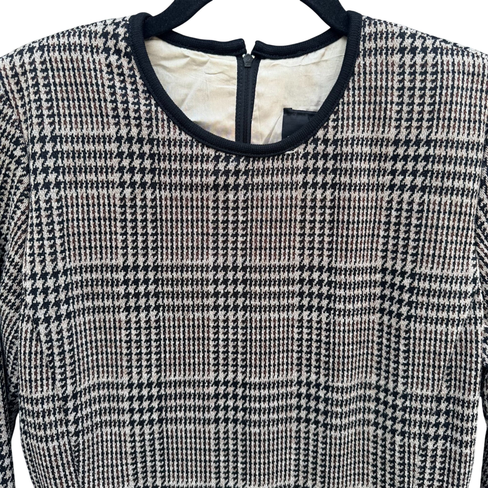 Positive Attitude Vintage 80s Herringbone Plaid Long-Sleeve Shift Dress Womens 6