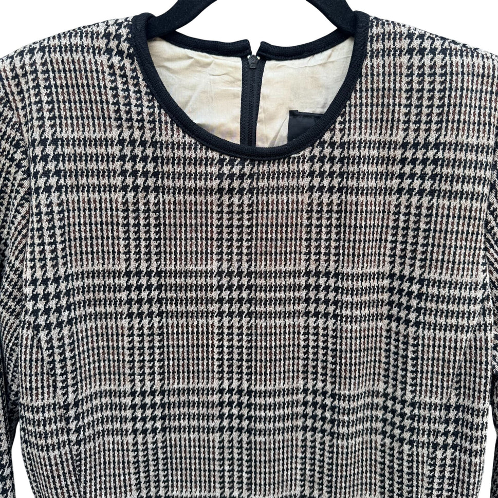 Positive Attitude Vintage 80s Herringbone Plaid Long-Sleeve Shift Dress Womens 6